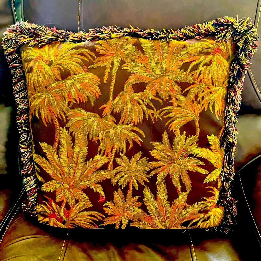 (2) Palm Tree-Brown & Coral Large Decorative Pillows